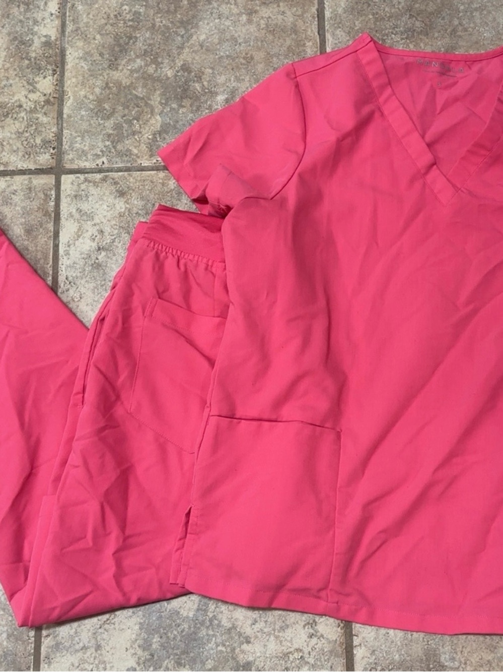 Mandala Women's Hot Pink V-Neck Scrub Top & Pants jogger set